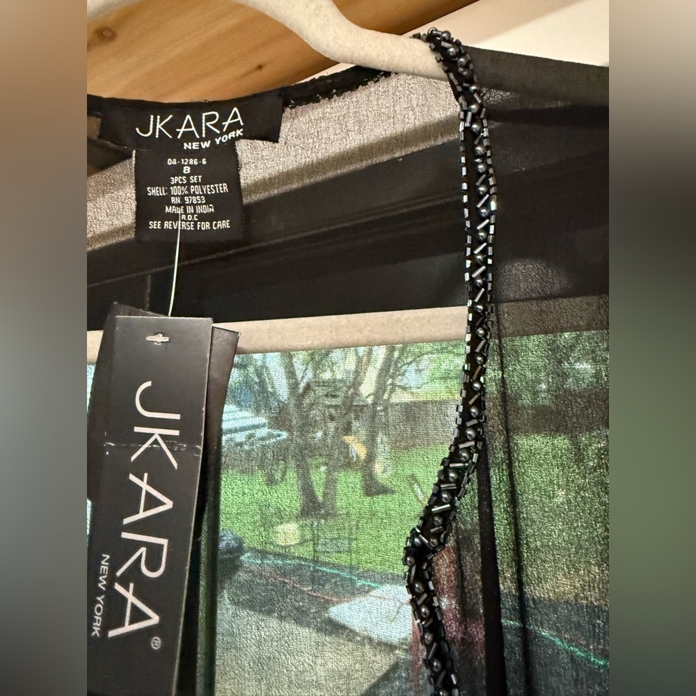 JKara New York Black Sheer long jacket, kimono, cape beading VTGE - Picture 7 of 8